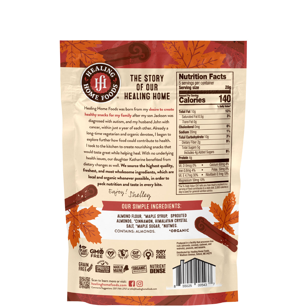 Healing Home Foods product packaging with text and nutritional information on a white background