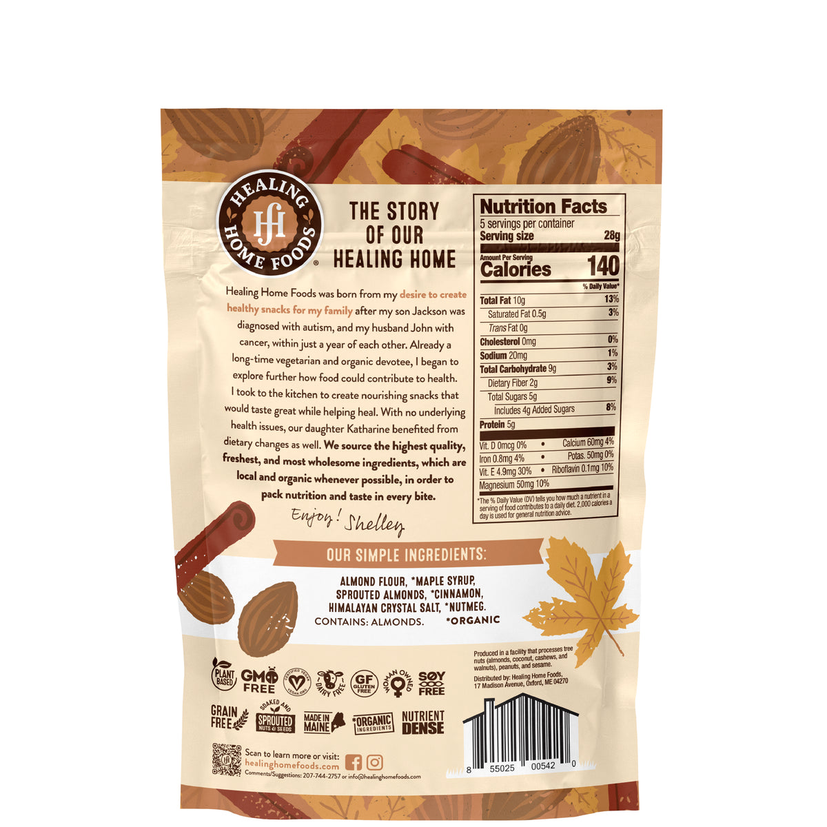 Healing Home Foods package with text and nutritional information on a white background