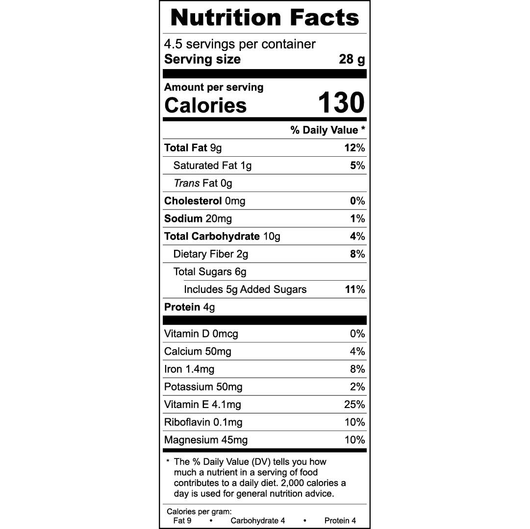 Nutrition facts label and ingredients list on a white background