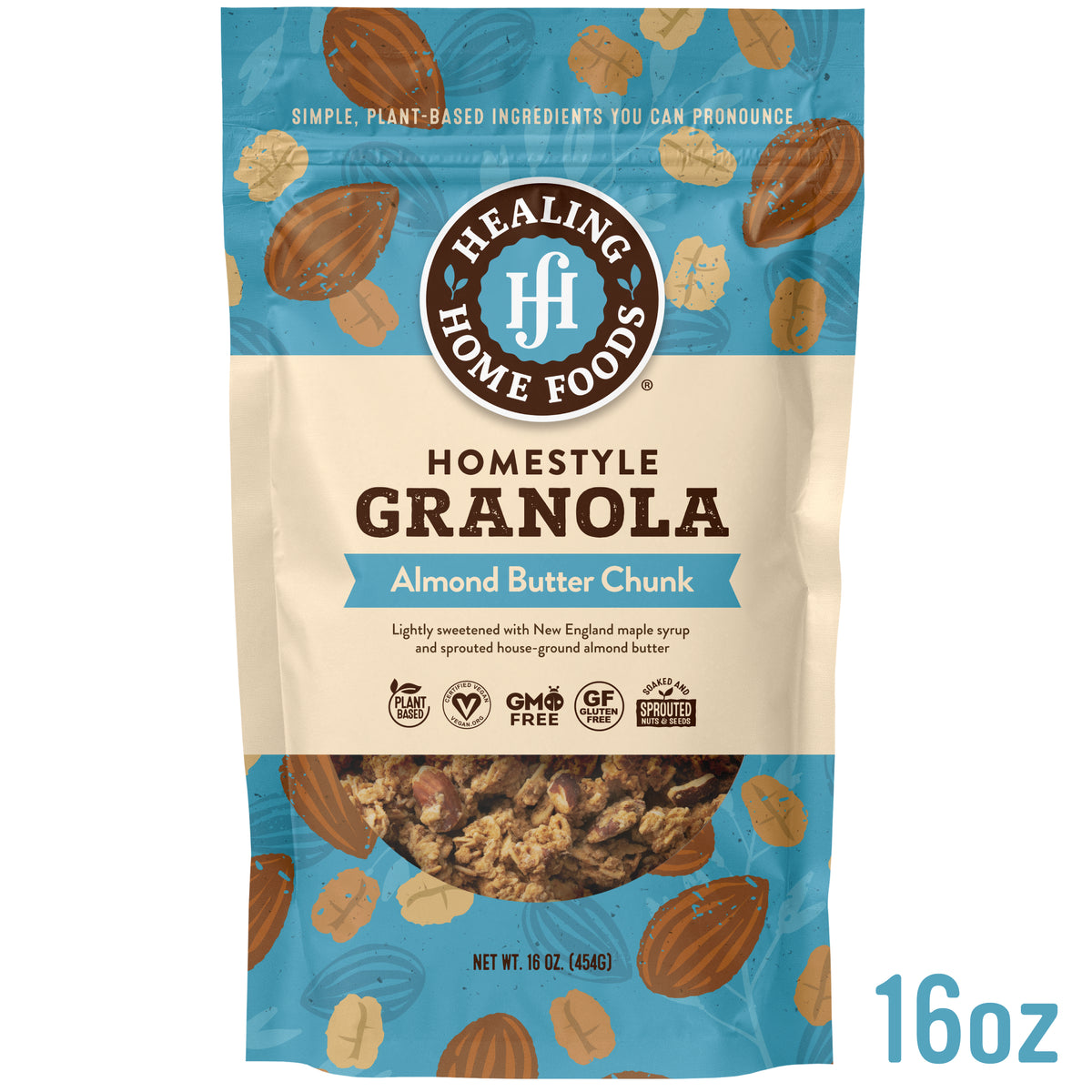 Healing Home Foods Homestyle Granola Almond Butter Chunk packaging on a white background