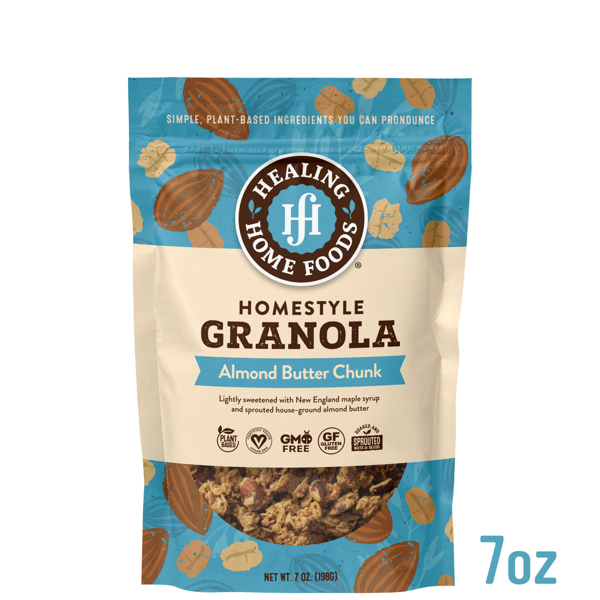 Healing Home Foods Homestyle Granola Almond Butter Chunk package on a white background