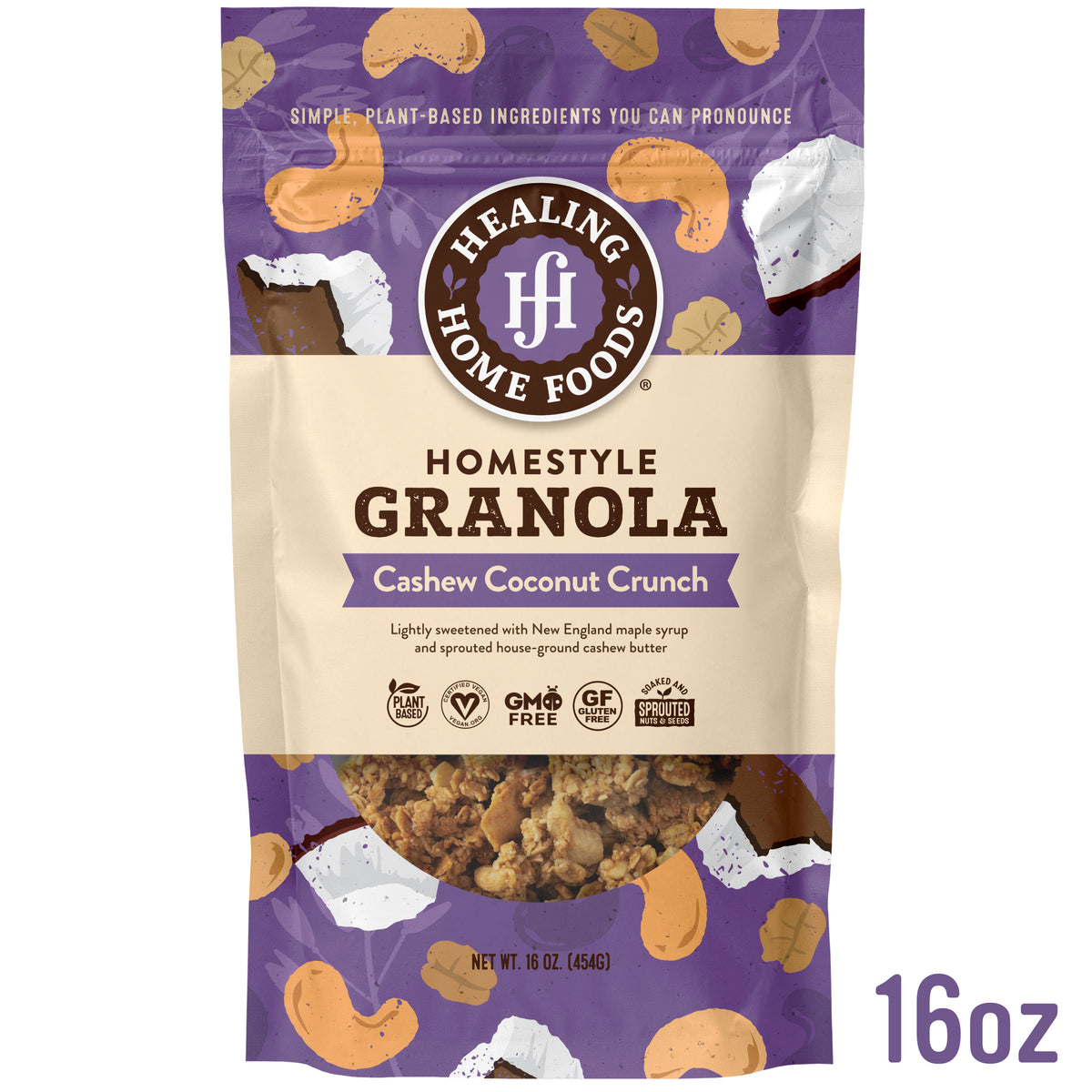 Healing Home Foods Homestyle Granola Cashew Coconut Crunch packaging on a white background