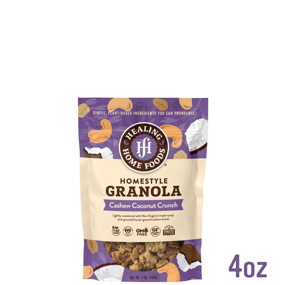 Healing Home Foods Homestyle Granola Cashew Coconut Crunch package on a white background