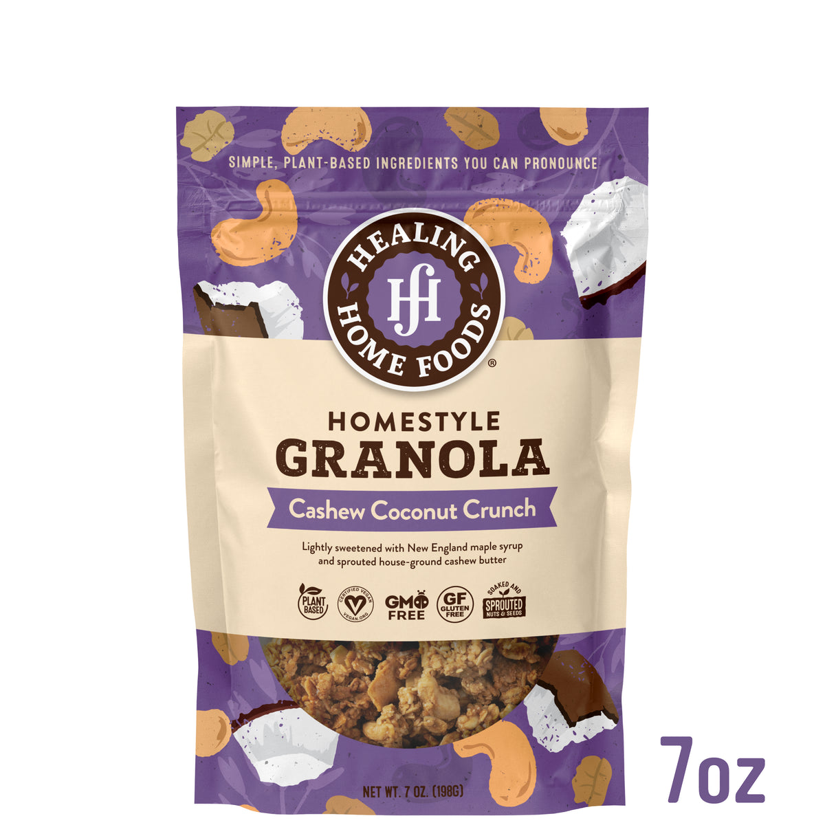 Healing Home Foods Homestyle Granola Cashew Coconut Crunch packaging on a white background