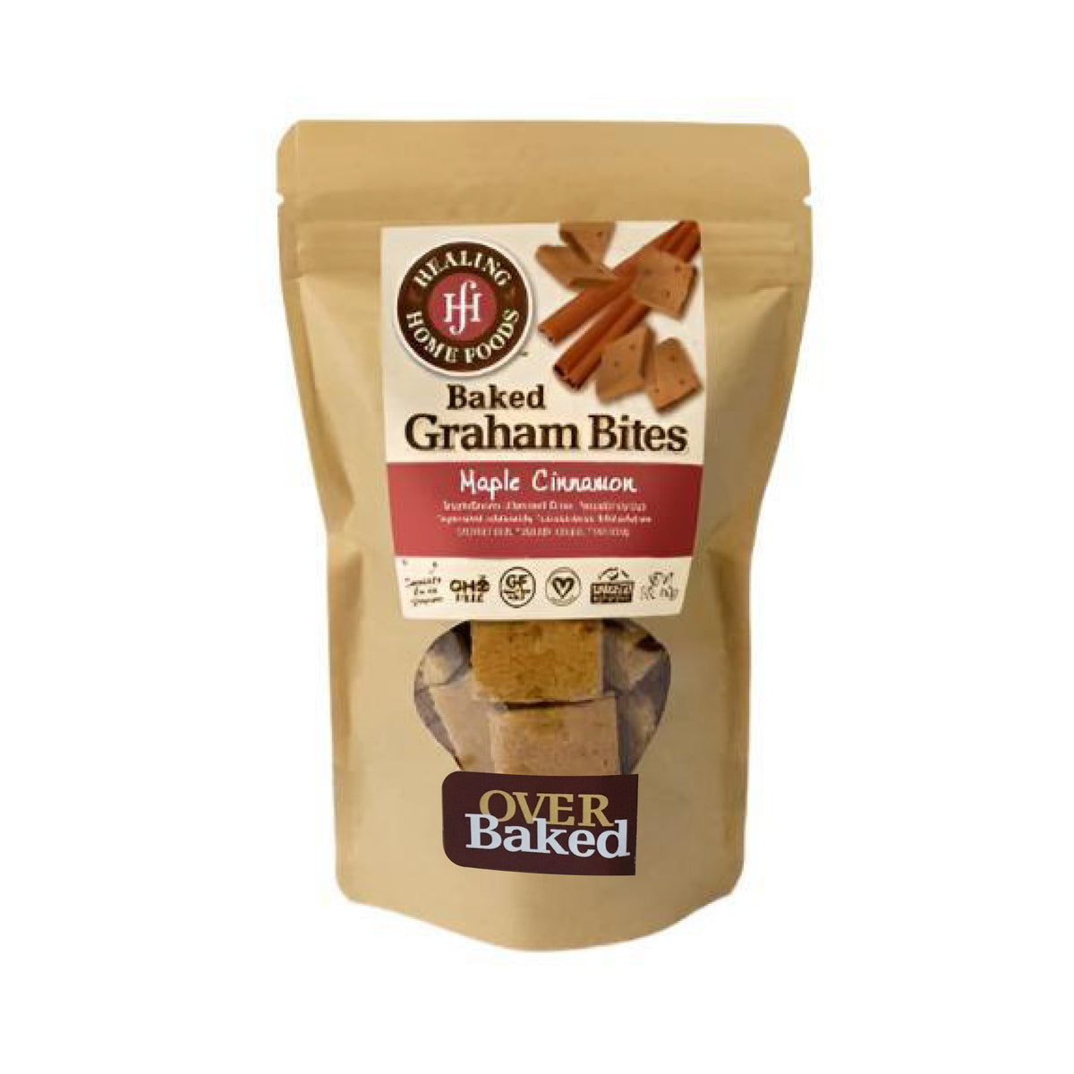 Bag of Baked Graham Bites with 'Healing Home Foods' branding on a white background