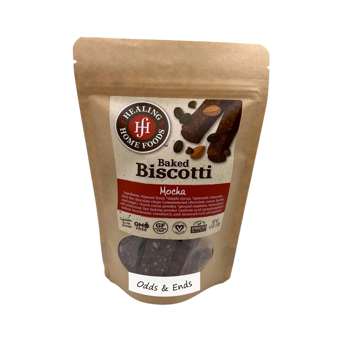 Healing Home Foods Baked Biscotti Mocha package on a white background